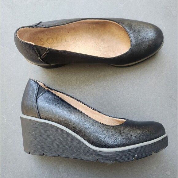 Soul Naturalizer Size 7 W About Time Black Wedge Manmade Shoes 7 Wide - Picture 1 of 11